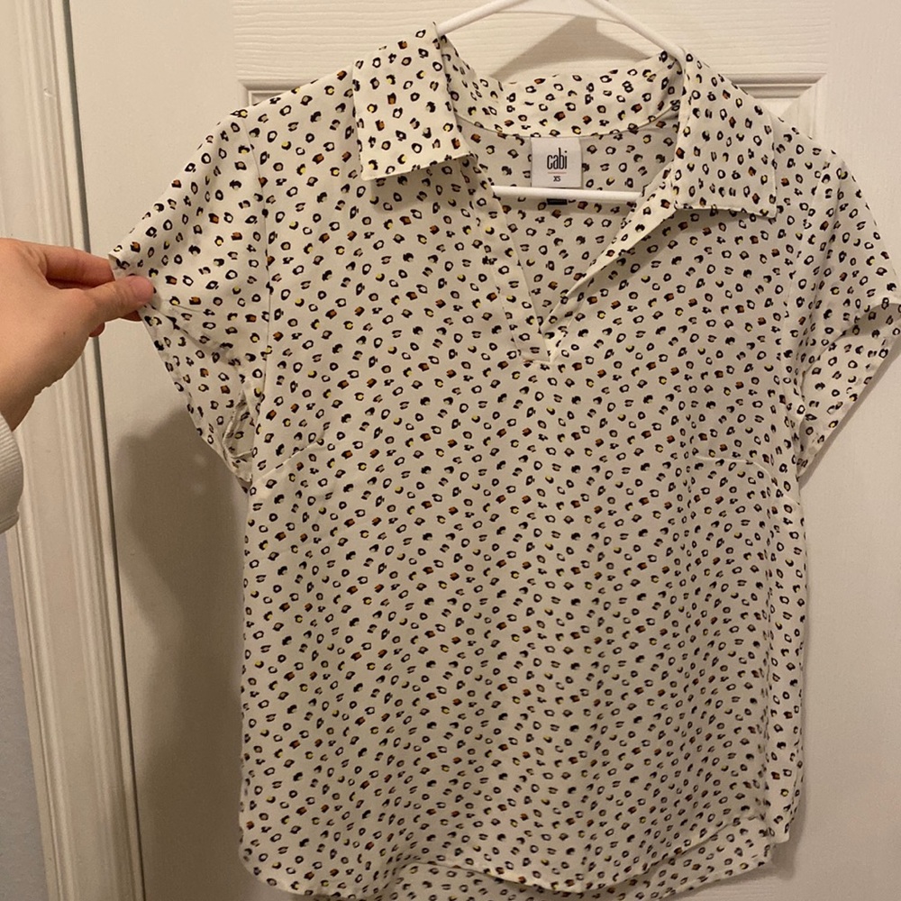 Cabi Multicolor Leopard Print Collared Top